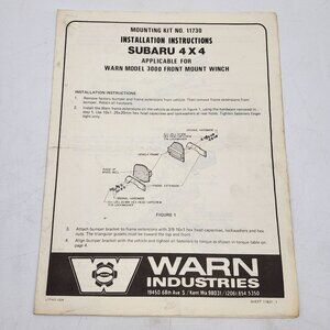 Warn 3000 Winch Subaru 4x4 Mounting Kit No 11730 Installation Instructions